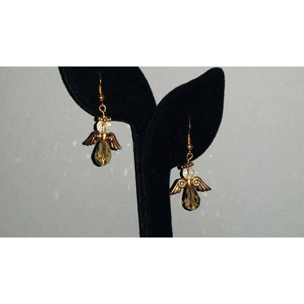 Crystal Gold Dangle Angel Earrings- Christmas, Religious Jewelry